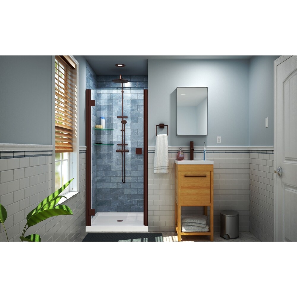 DreamLine Lumen 36 in. D x 36 in. W by 74 3/4 in. H Hinged Shower Door and Base Kit   36\