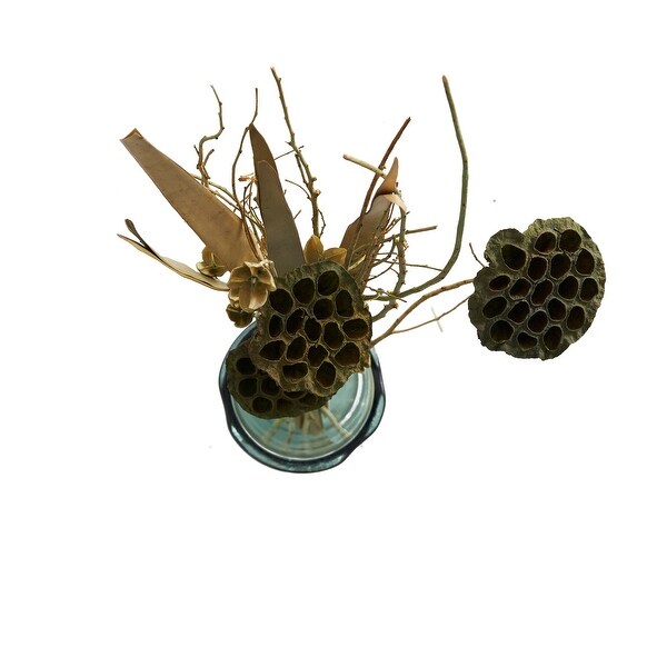 Green Dried Plant Handmade Tall Bouquet Lotus Flower Natural Foliage with Grass and Branch Accents