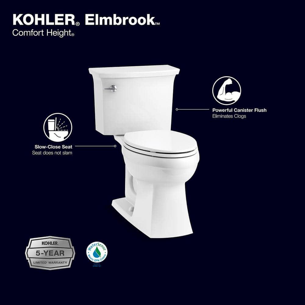 KOHLER Elmbrook The Complete Solution 2Piece 128 GPF Single Flush Elongated Toilet in White with QuietClose Seat Included