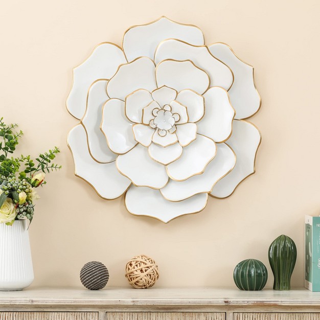 Luxenhome White And Gold Flower Metal Wall Decor