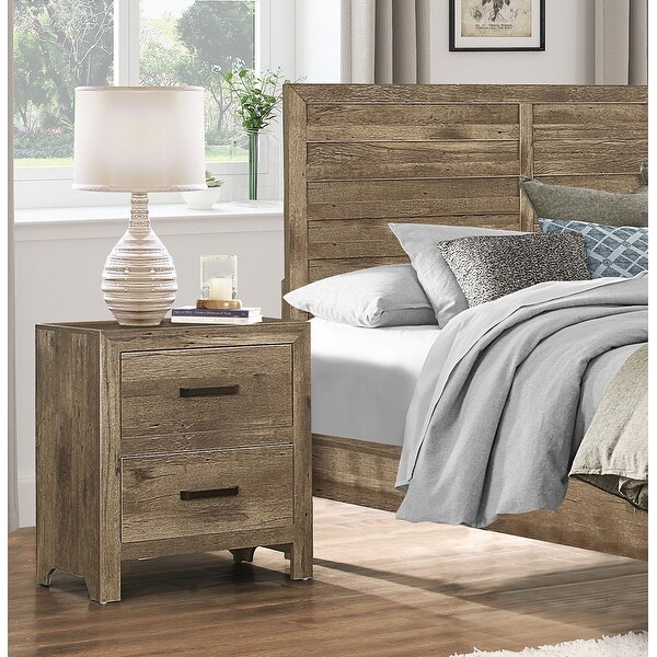 Transitional Style Bedroom Furniture Wooden Nightstand with Two Drawers ， Weathered Pine Finish - - 36131725