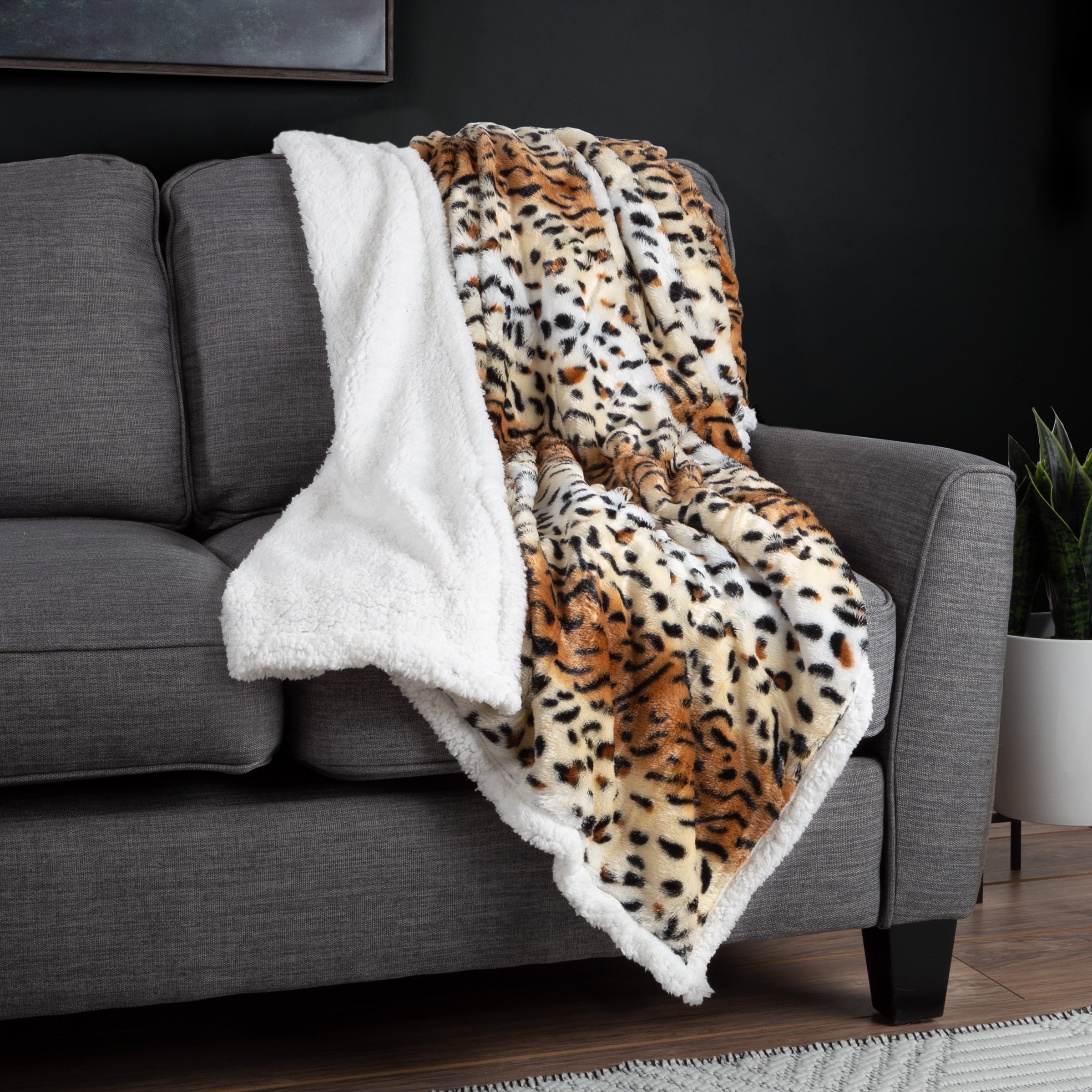 Lavish Home Fleece Sherpa Blanket Throw， Tiger