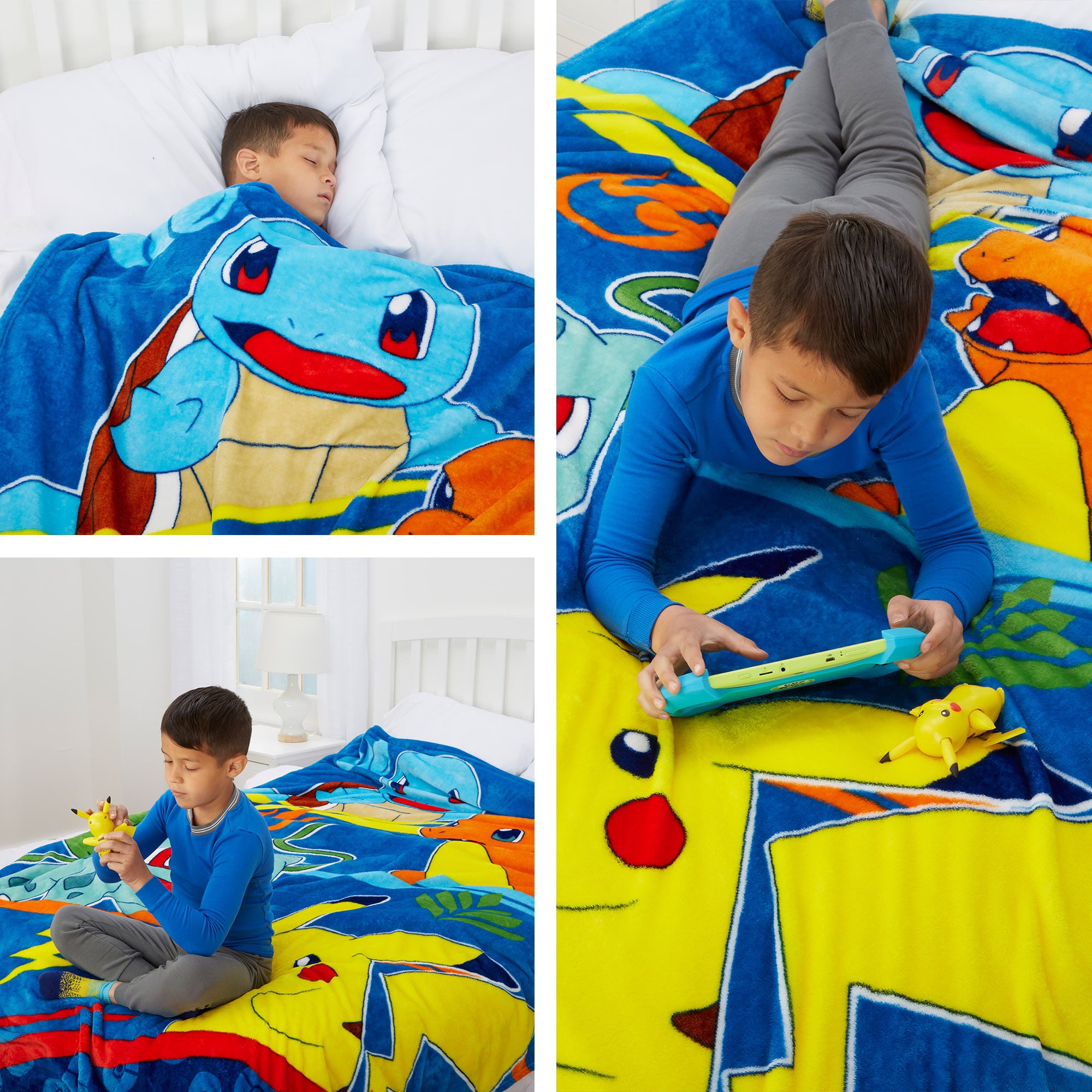 Pokemon Kids Plush Twin/Full Blanket， 62 x 90 ， Blue