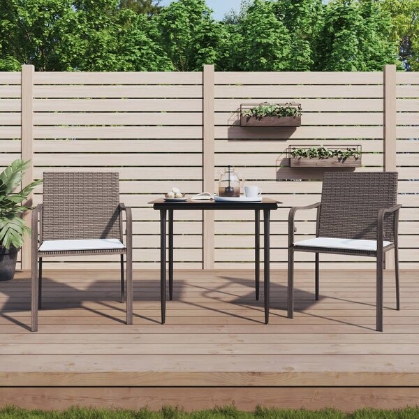 vidaXL Patio Dining Set Table and Chair with Cushions Poly Rattan and Steel