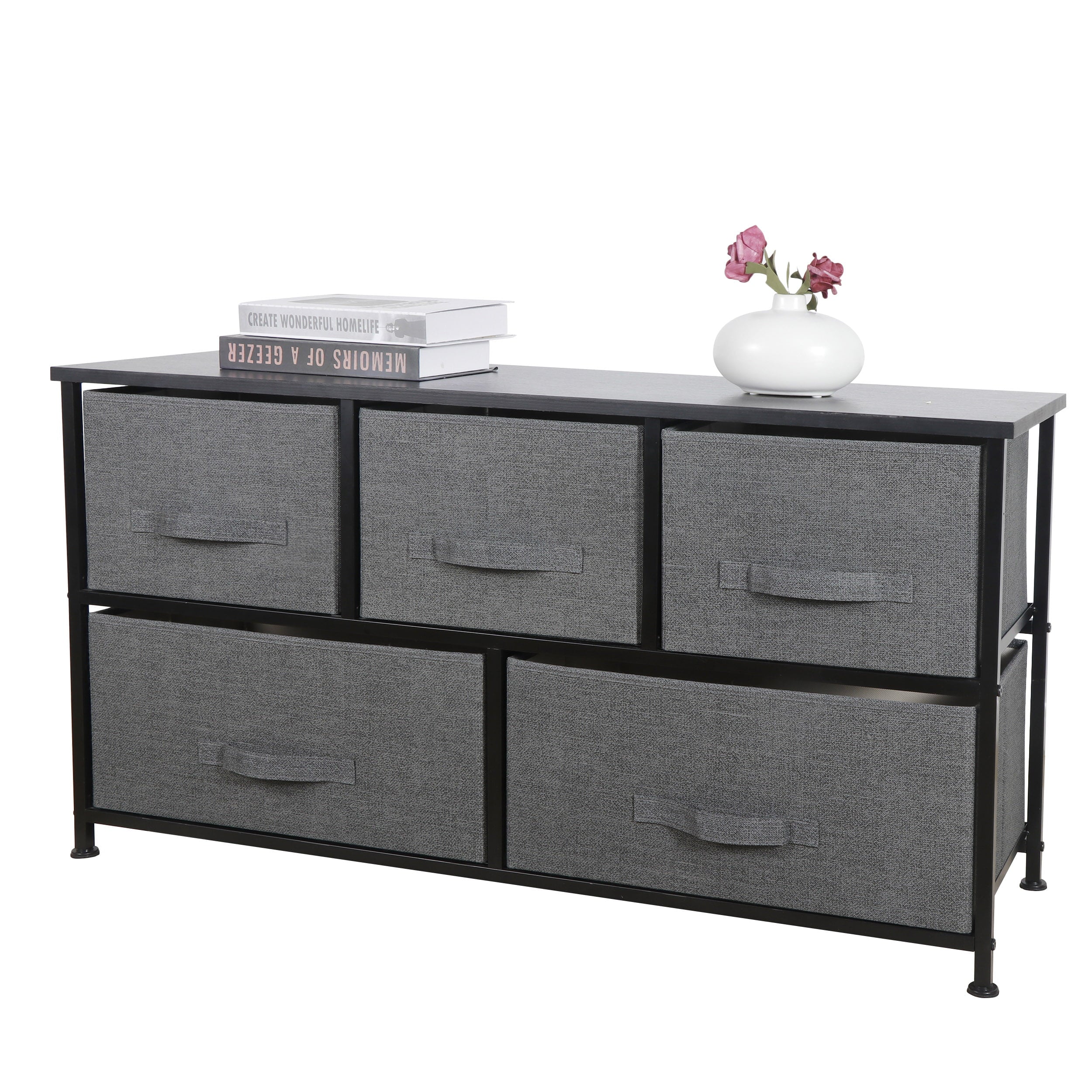 ZENSTYLE Simple Style Wide Dresser Storage Tower 5 Cube Drawers Steel Frame, Gray