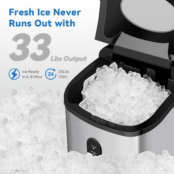 33Lbs/24H Countertop Nugget Ice Maker， Portable with Ice Scoop