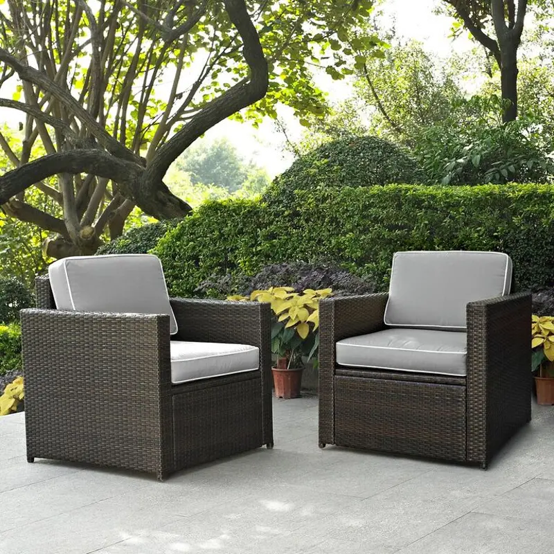 Palm Harbor Gray and Wicker Patio Armchairs， Set of 2