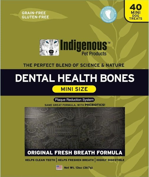 Indigenous Pet Products Fresh Breath Formula Grain-Free Mint Flavored Mini Dental Dog Treats