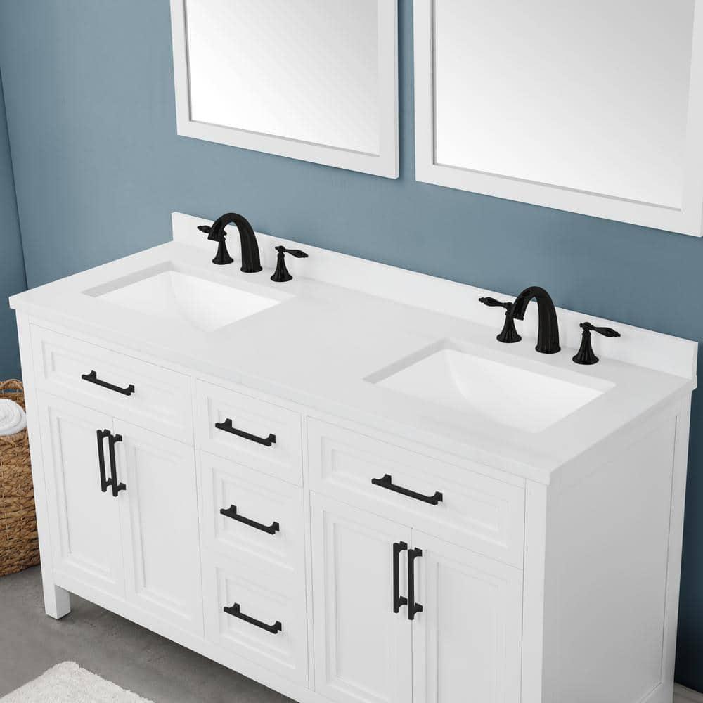 Home Decorators Collection Mayfield 60 in W x 22 in D x 35 in H in White with Cultured Marble Vanity Top in White with White Basins