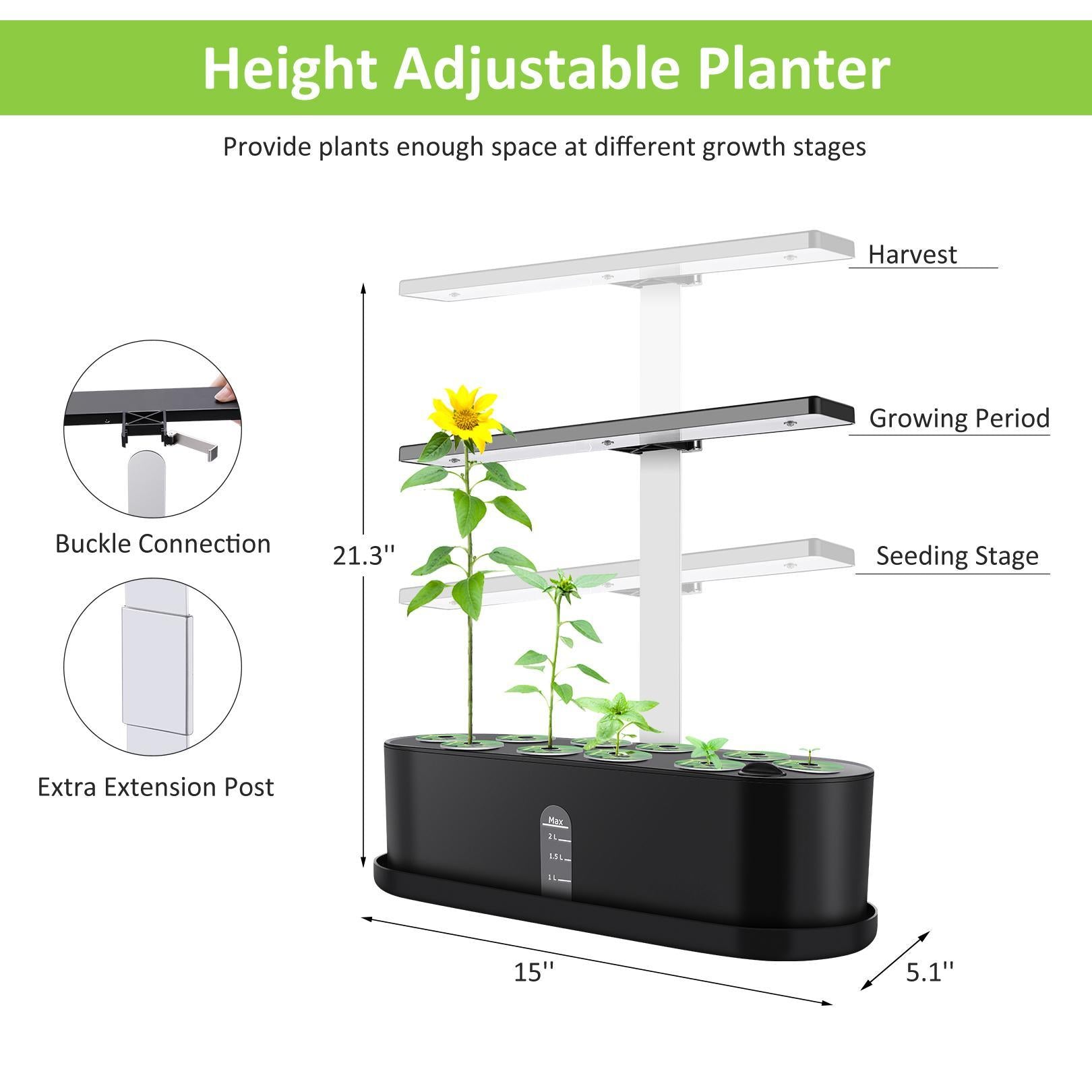 10 Pods Indoor Garden Kit， Hydroponics Growing System， Smart Herb Garden Planter W/ LED Grow Light， Automatic Timer Germination Starting Starter Kit for Home Kitchen Office， Height Adjustable