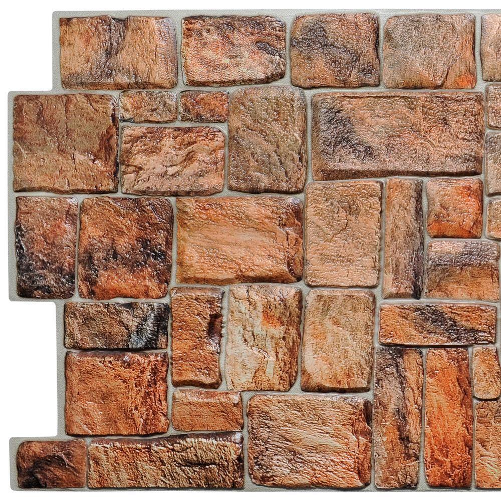 Dundee Deco 3D Falkirk Retro 1100 in. x 39 in. x 20 in. Brown Red Faux Stone PVC Decorative Wall Paneling (10-Pack) GRHDTP10007349-10