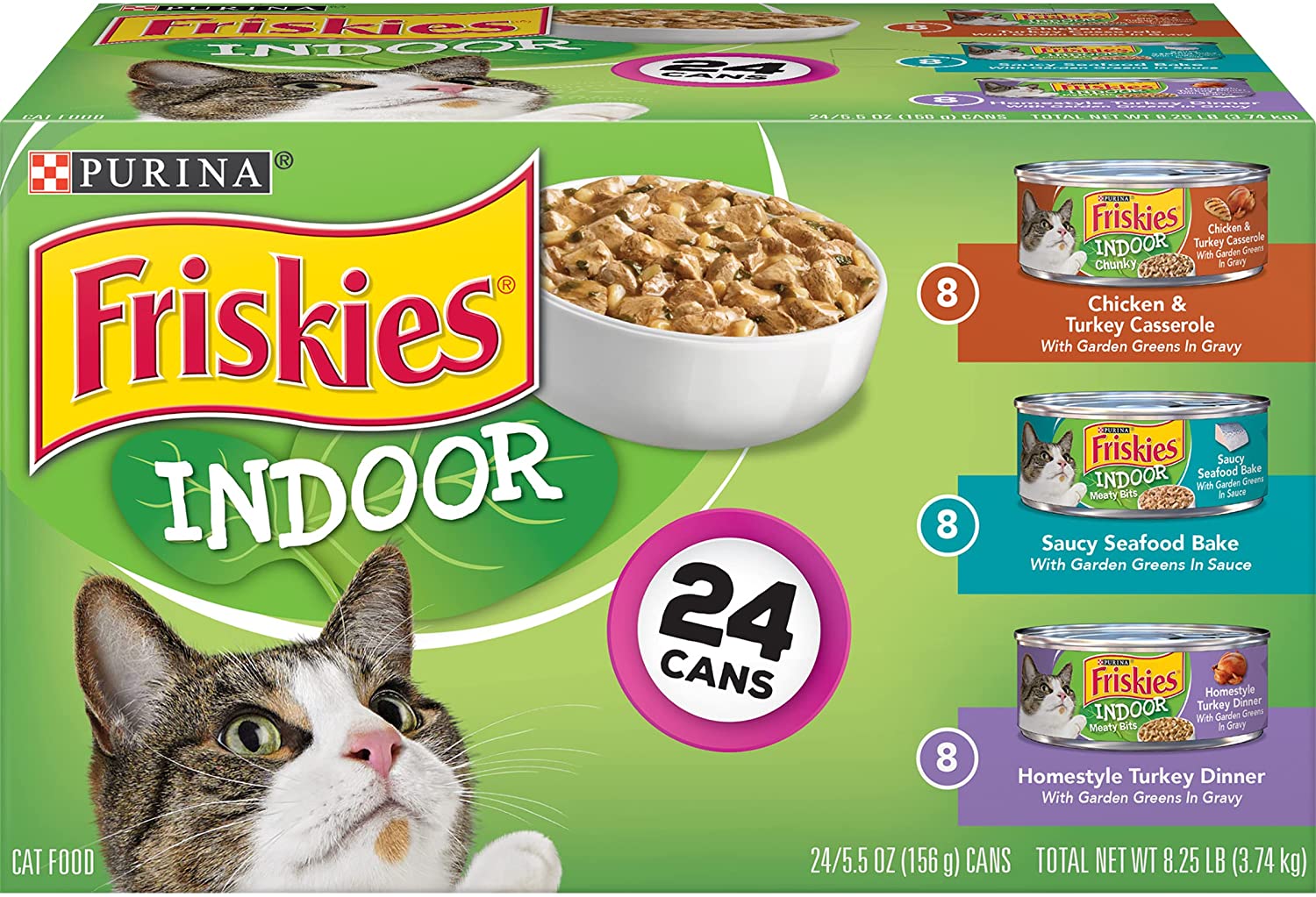 Purina Friskies Indoor Wet Cat Food Variety Pack， Indoor - (24) 5.5 oz. Cans