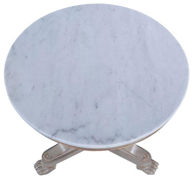 Lamp Table Louis Philippe Round White Marble Pewter Gray Wood Gold   Traditional   Side Tables And End Tables   by EuroLuxHome  Houzz