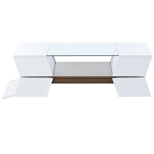 2-Tier Glass-Top Coffee Table with Open Shelves and Cabinets