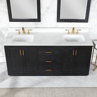 Altair Gazsi 72 in.W x 22 in.D x 34 in. H Double Sink Bath Vanity in Black Oak with White Composite Stone Top and Mirror 543072-BO-GW