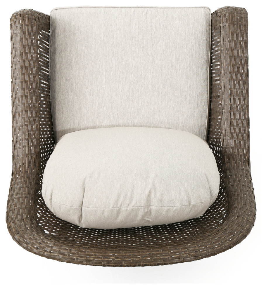 GDF Studio Linsten Outdoor Wicker Swivel Club Chairs  Water Resistant Cushions   Tropical   Outdoor Lounge Chairs   by GDFStudio  Houzz