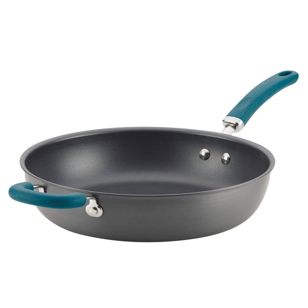 Hard anodized Aluminum Nonstick Deep Skillet Teal Handle