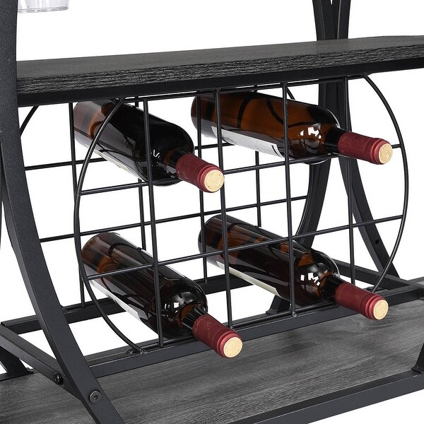 3-Tier Industrial Style Bar Cart with Wheels and Bottle Rack