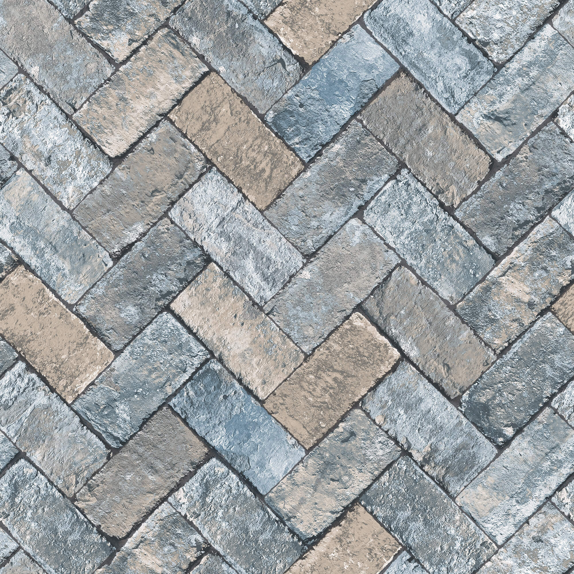 Herringbone Brick Blues/Taupe Wallpaper from the Just Kitchens Collection