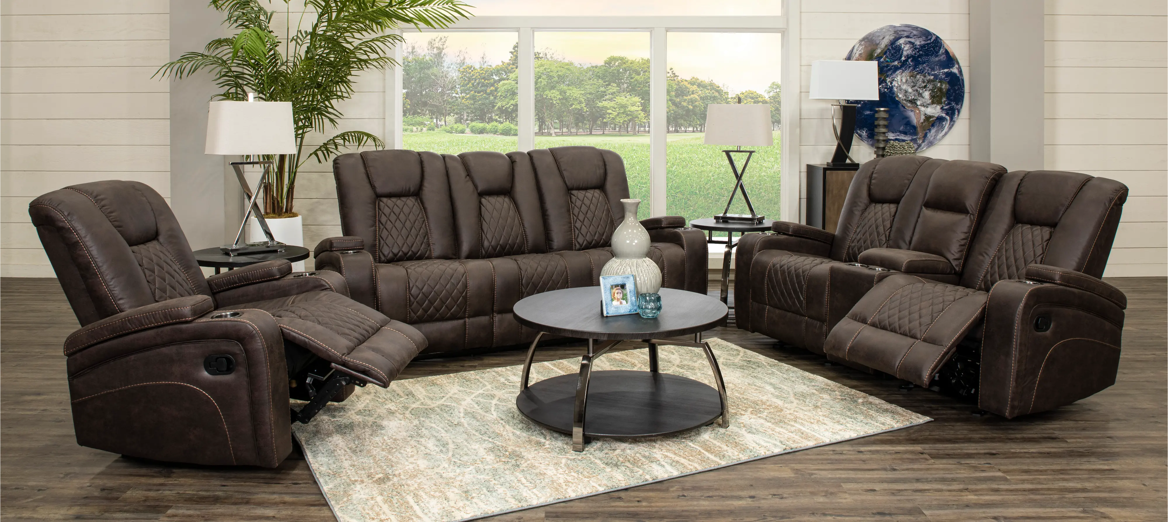 Transformer Dark Brown Gliding Reclining Loveseat with Console