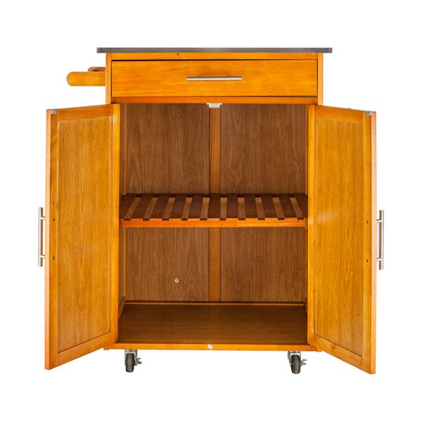 Wulawindy Moveable Kitchen Cart with Stainless Steel Table Top and One Drawer and One Cabinet Sapele