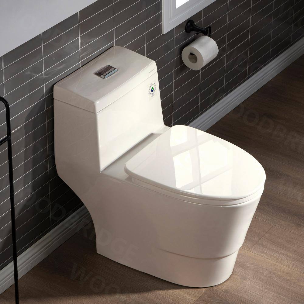 WOODBRIDGE Flora 1-Piece 1.11.6 GPF Dual Flush Elongated Comfort Height Toilet in Biscuit with Soft Closed Seat Included HB0942