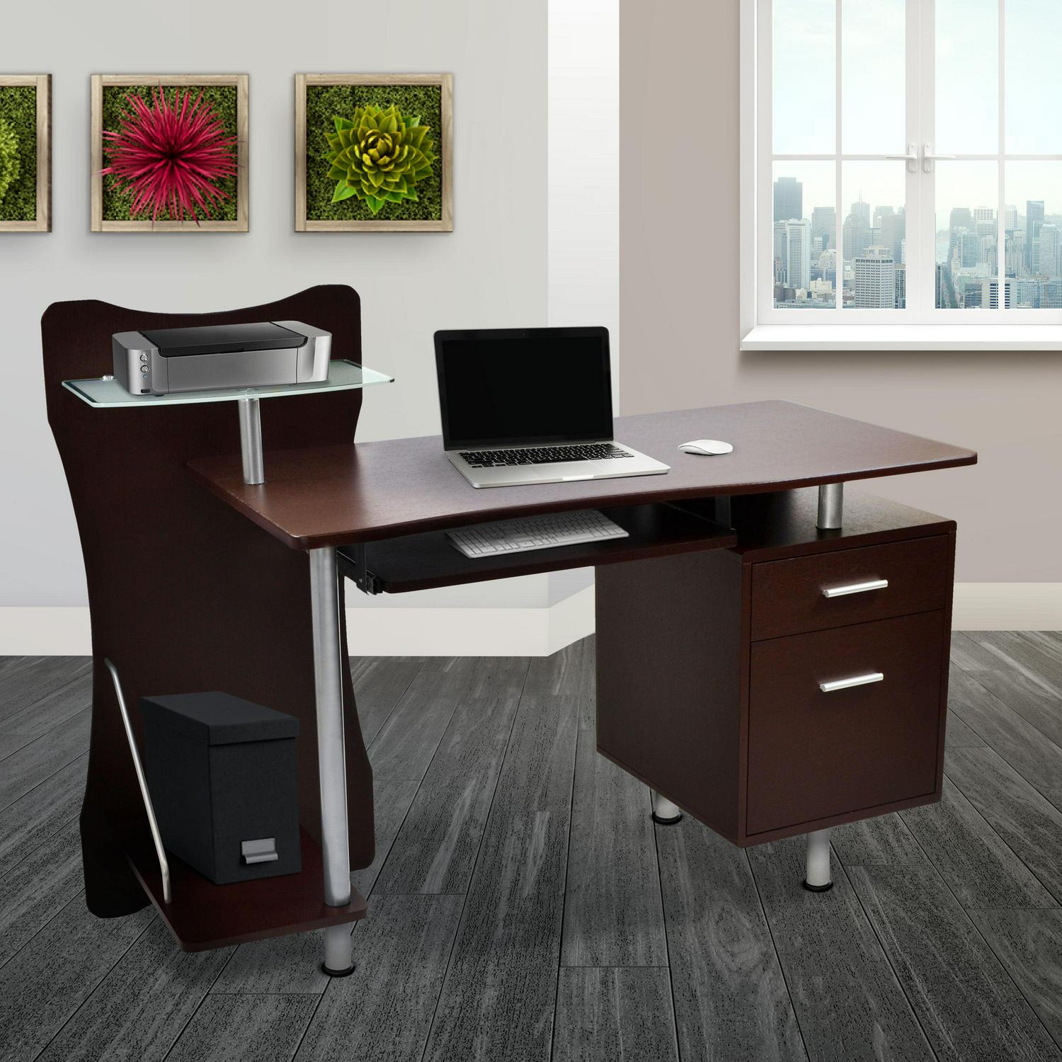 Techni Mobili Stylish Computer Desk with Storage， Chocolate