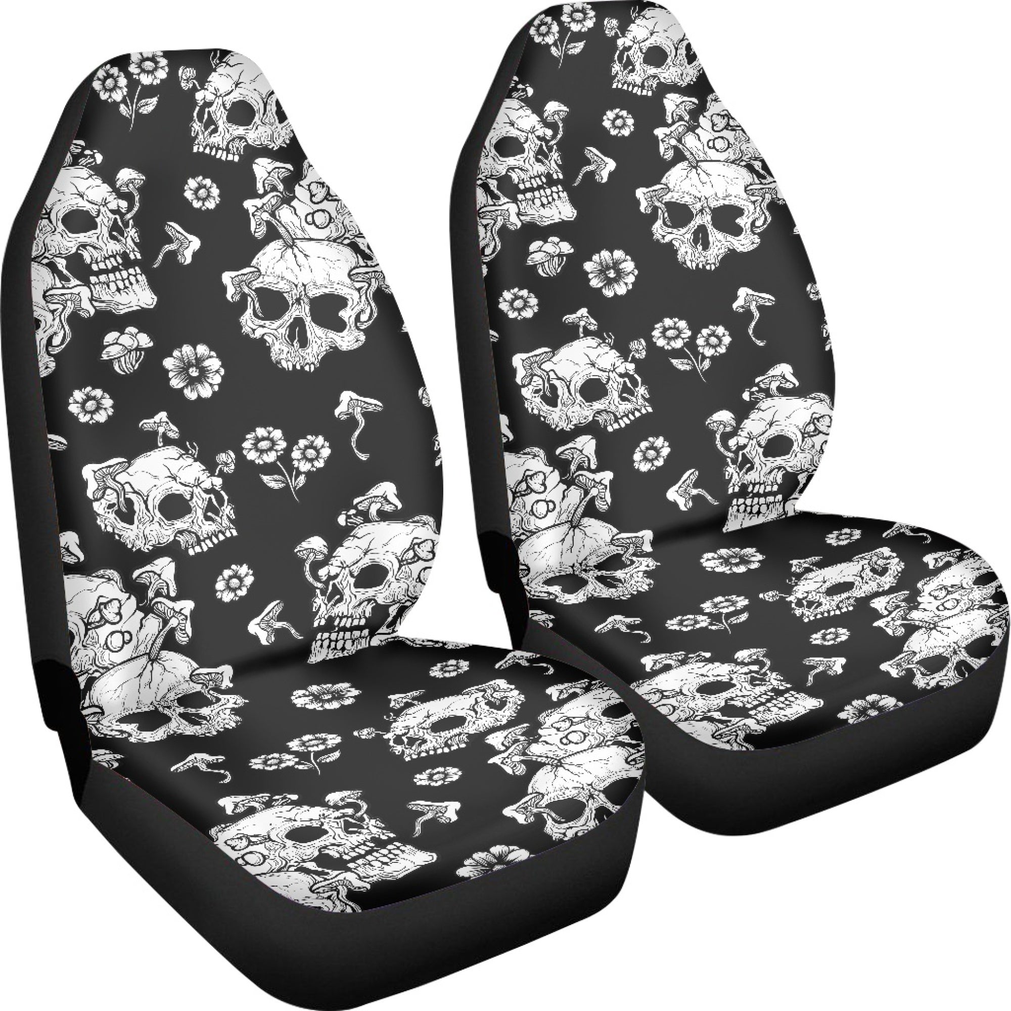 Bivenant Store Skull Pattern Car Seat Cover Set，Black Car Seat Protector，Interior Car Accessories，Front Seat Covers，Washable， Fabric，Spill Protectant，Stain Protectant， Easy Installation