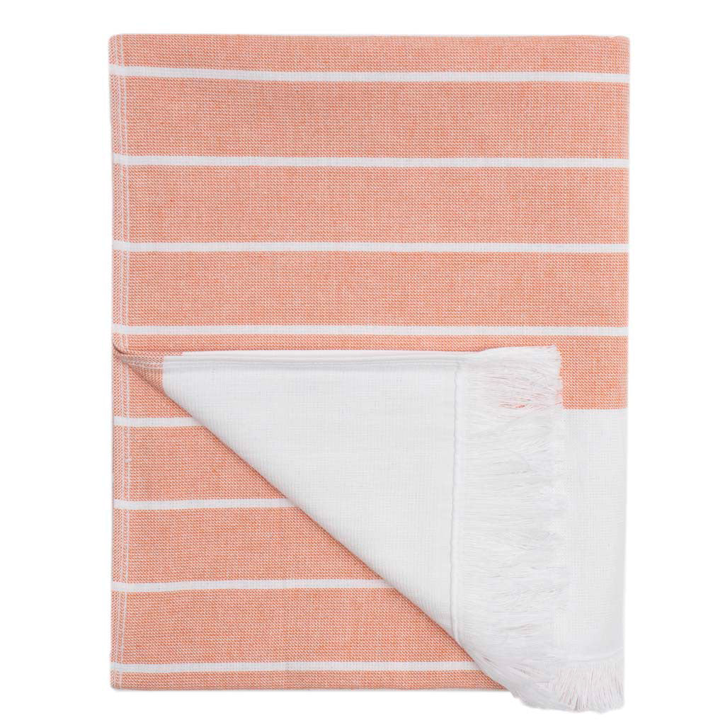 Coral Stripe Fouta Towel Essentials Bundle (2 Wash + 2 Hand + 2 Bath Towels)