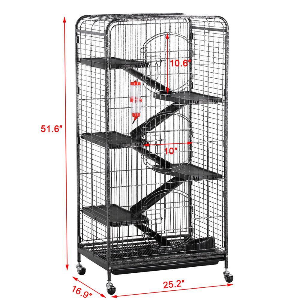 SmileMart 6 Level Rolling Large Pet Cage with Water Bottle for Small Animals， Black