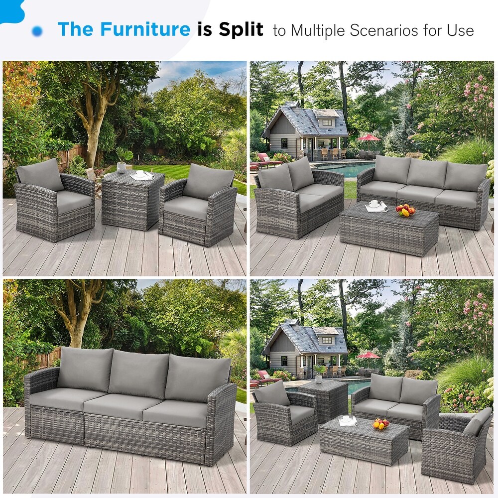 AECOJOY 7 Pieces Patio Sectional Sofa Outdoor Wicker Furniture Set