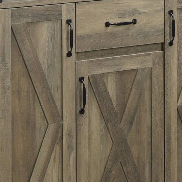 39 Inch Wood Sideboard Buffet Cabinet， 3 Barn Style Doors， Rustic Oak - 12 L x 39 W x 40 H， in inches