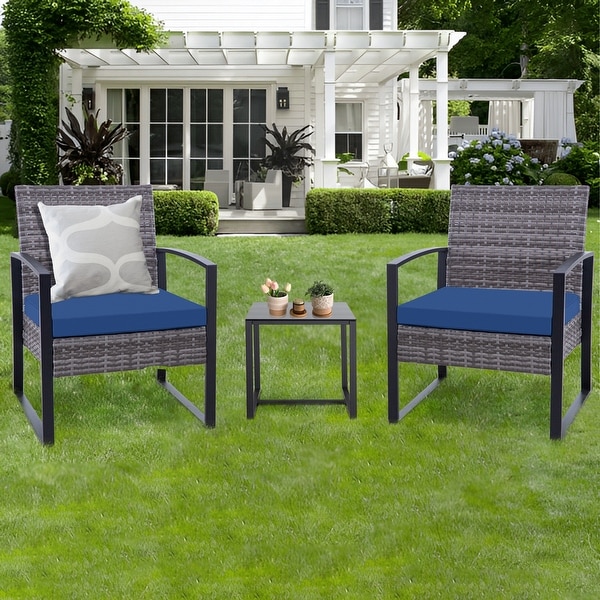 3Pieces Wicker Patio Conversation Set Outdoor Chairs with Cushions