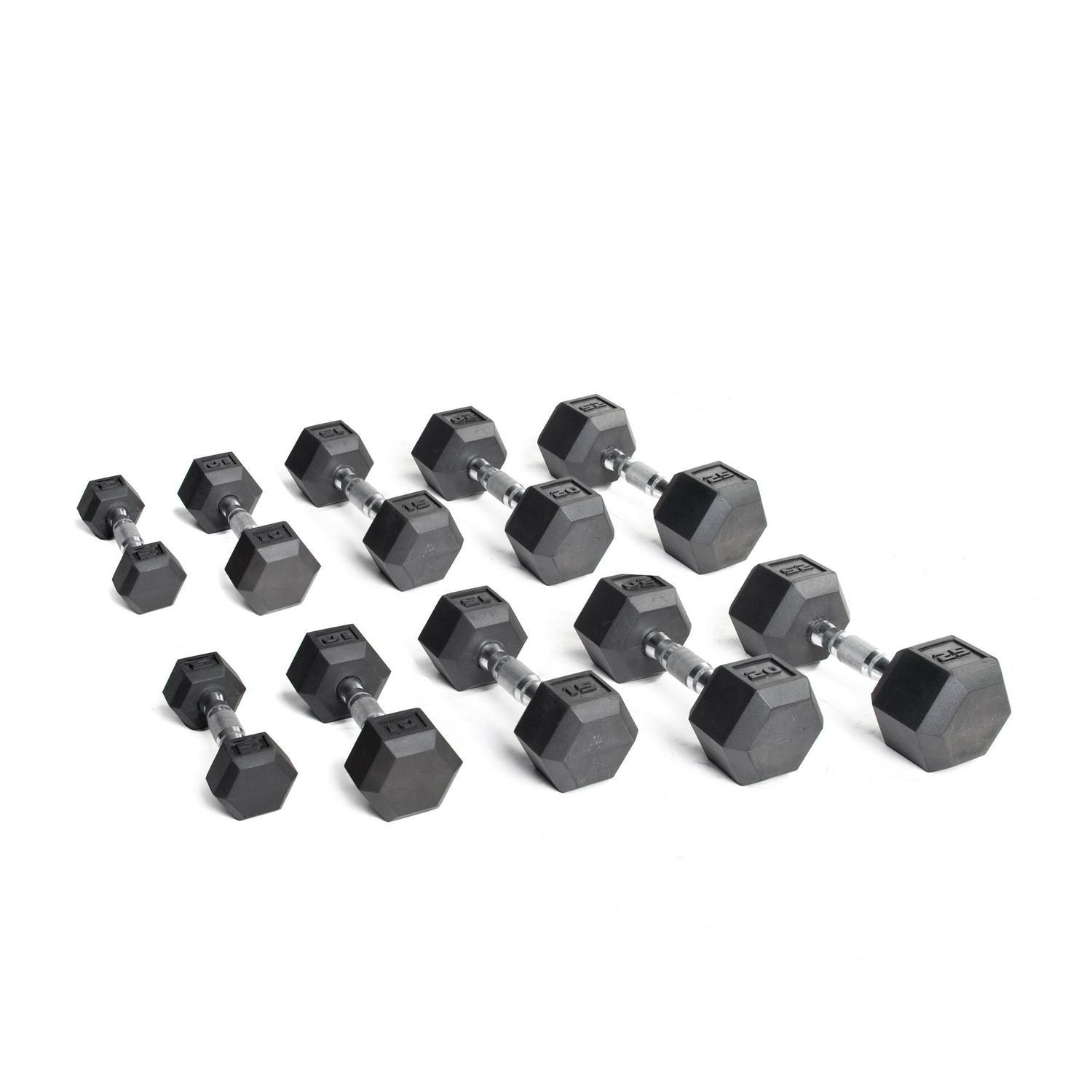 Fuel Pureformance by CAP 150 lb Coated Rubber Hex Dumbbell Weight Set with AFrame Rack Black  Crowdfused