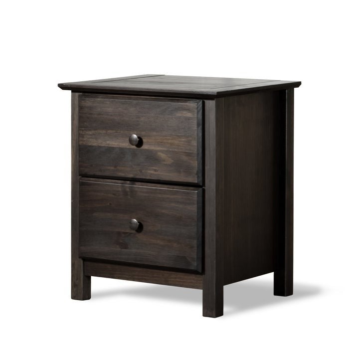 Farmhouse Solid Pine Wood 2 Drawer Nightstand in Espresso - - 35464142