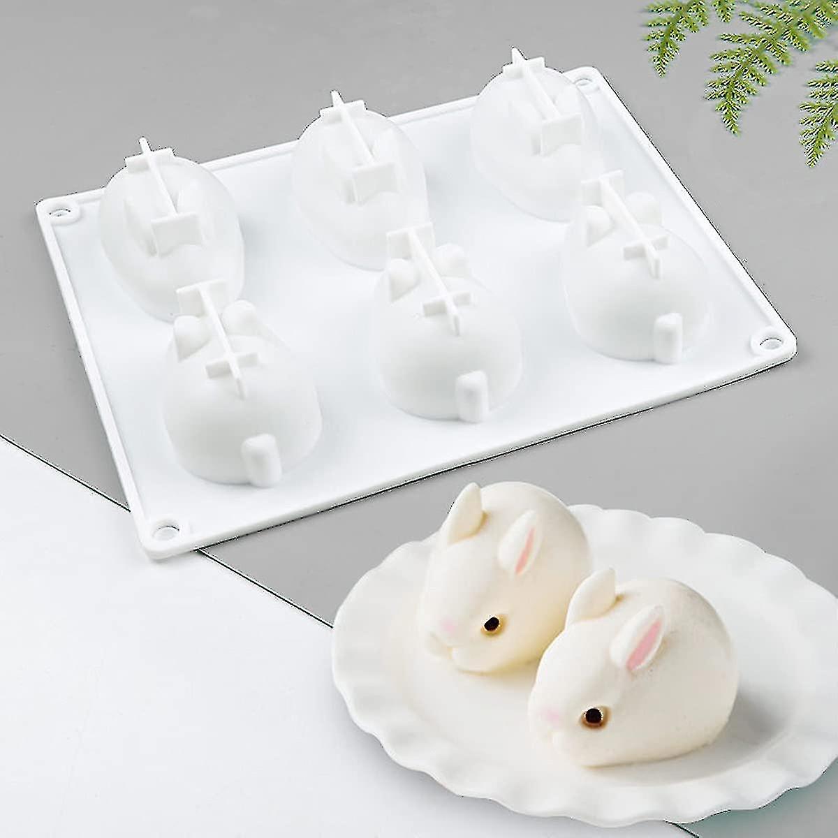 Silicone Mould 6 Cavity Rabbit Shaped Cake Mould， Chocolate Moulds Soft Reusable Silicone Rabbit Mou