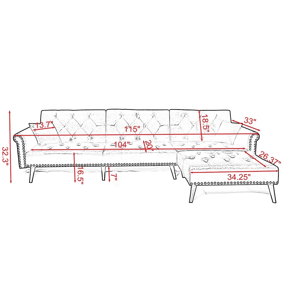 Modern Velvet Convertible Sofa Bed Sleeper with Nailheads