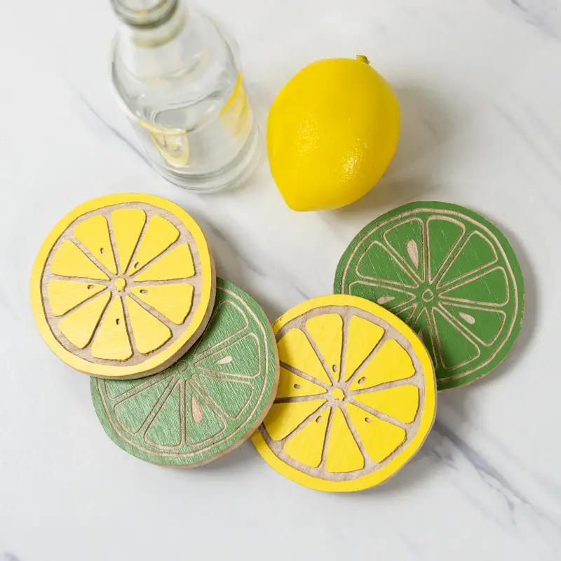 Yellow and Green Wood Lemonade Coasters - Set of 4