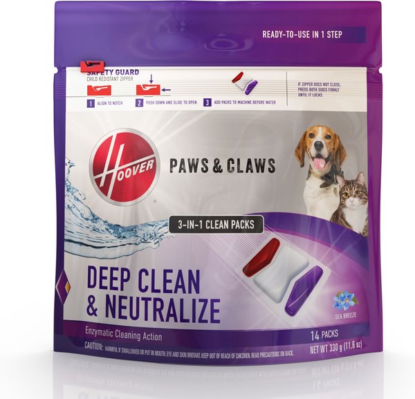 Hoover Paws and Claws Clean Packs Dog and Cat Cleaners and Stain Remover， Purple， 10 count