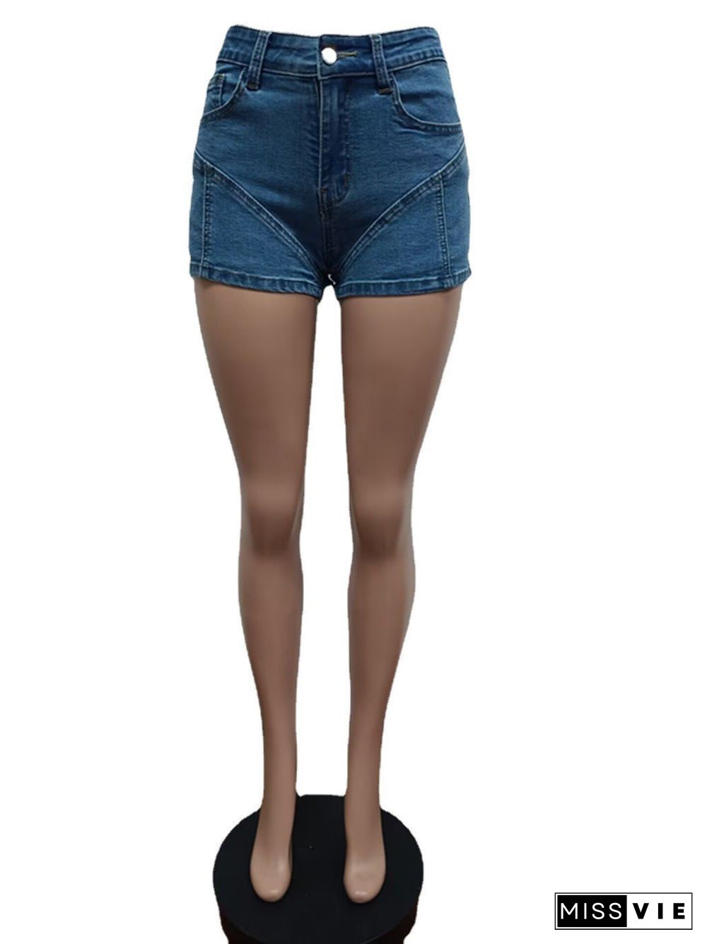 Low Waist Patchwork Stretch Denim Shorts