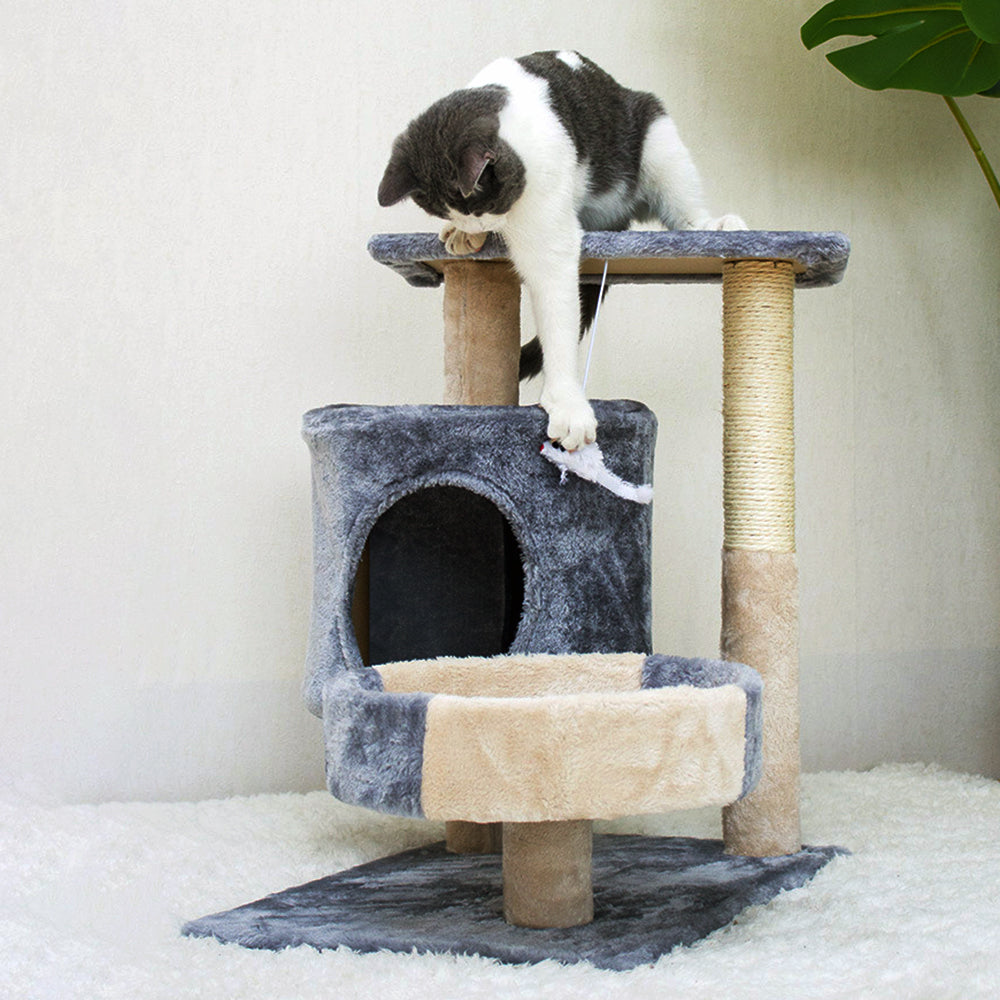 Tianlaimei 26.3inch Cat Tree Climb Tower with Condo and Perches， Gray