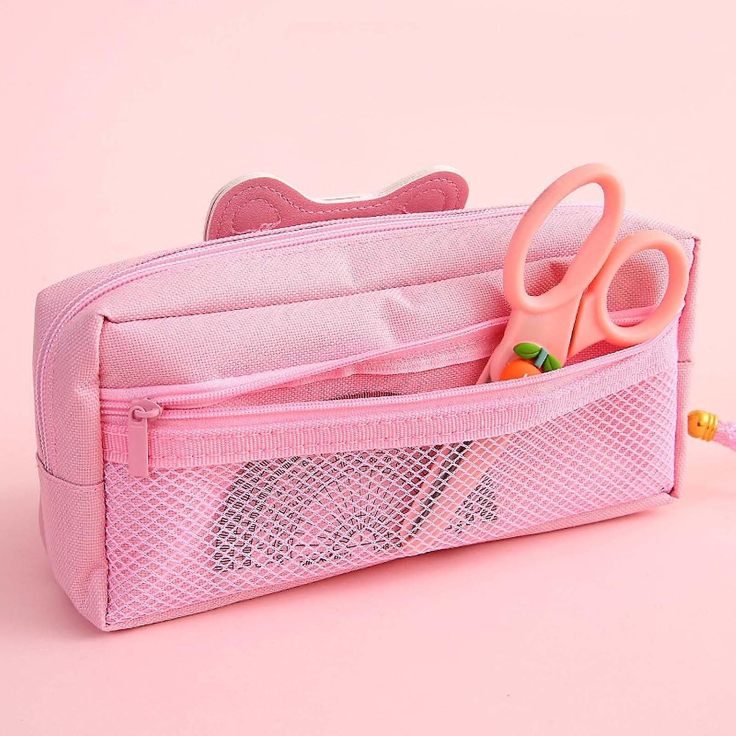 Kawaii Cute Cat Pencil Case Three-layer Pencil Case Large Capacity Pencil Case Cute School Supplies (pink)