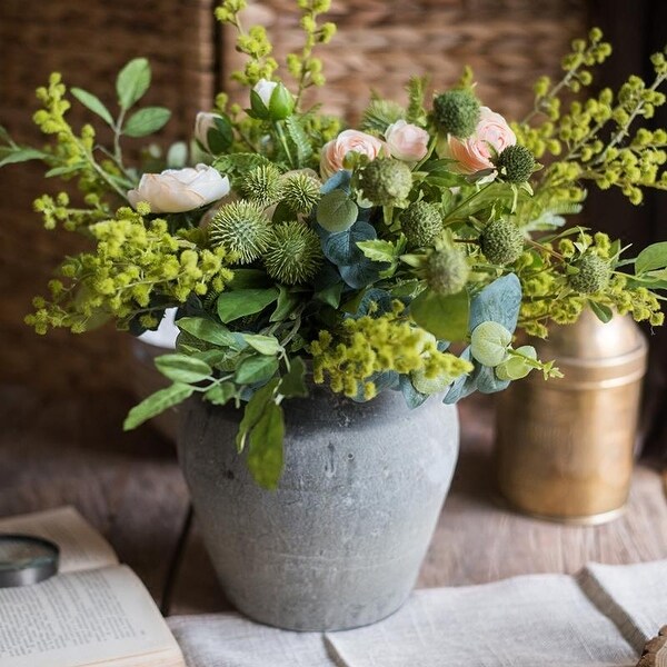 RusticReach Greenery White Rose Bouquet or Pottery Set