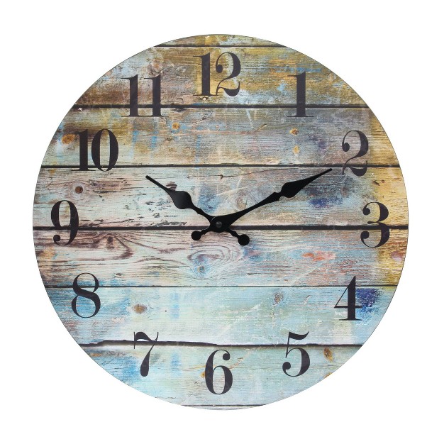 Round Rustic Wooden Wall Clock Blue Stonebriar Collection