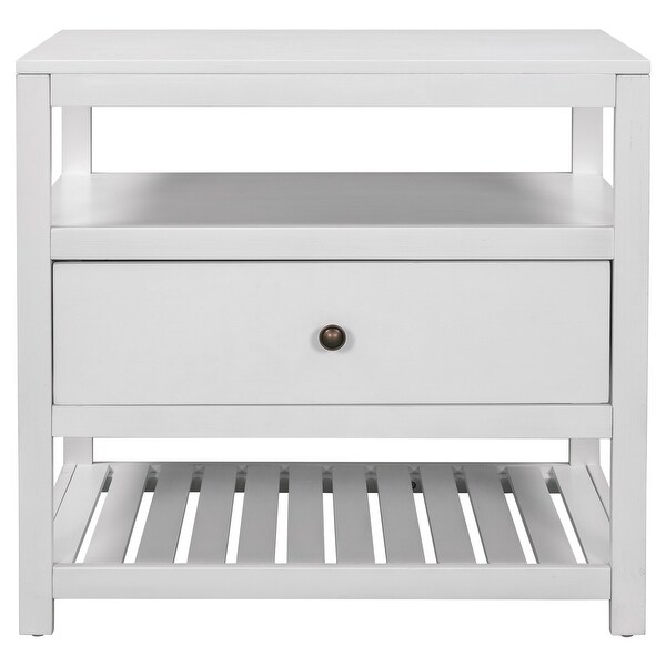 White Wood 1-drawer Storage Nightstand - - 34492213