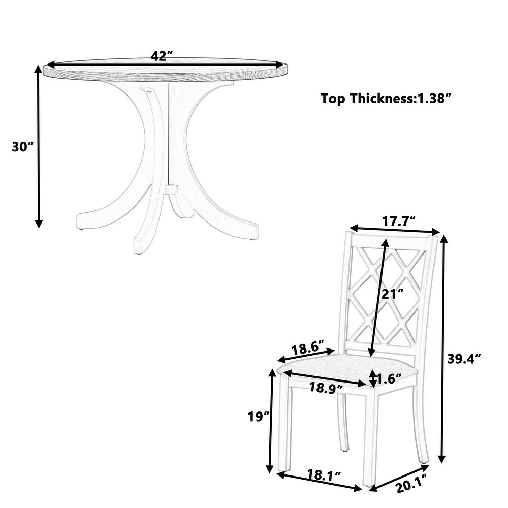 5 Piece Wood Round Dining Table Set with 4 Chairs