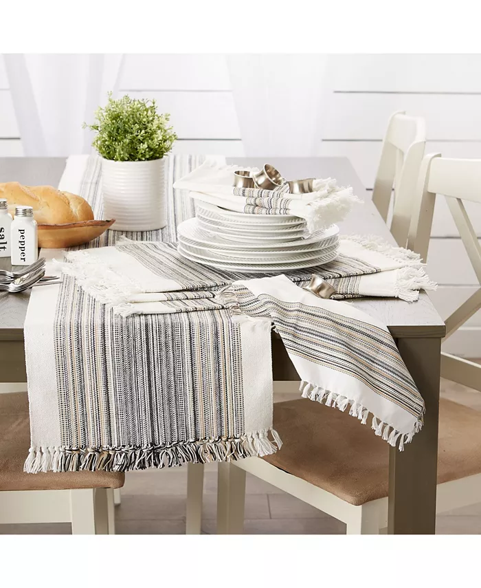 Design Imports Striped Fringed Table Runner 14 x 108