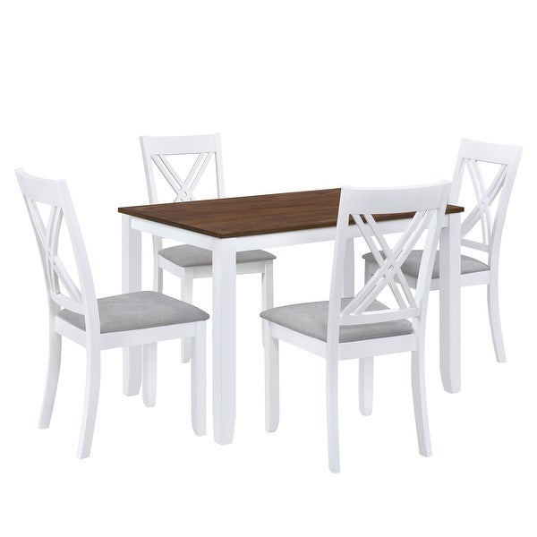 Wood 5-Piece Dining Table Set with 4 X-Back Chairs