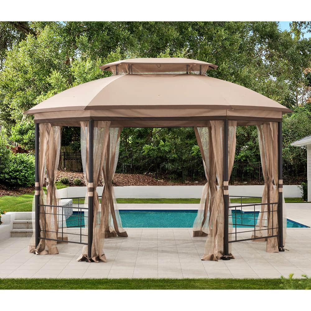 Hampton Bay Seagrove 12 ft x 10 ft Octagonal Steel Frame Gazebo with Tan Canopy