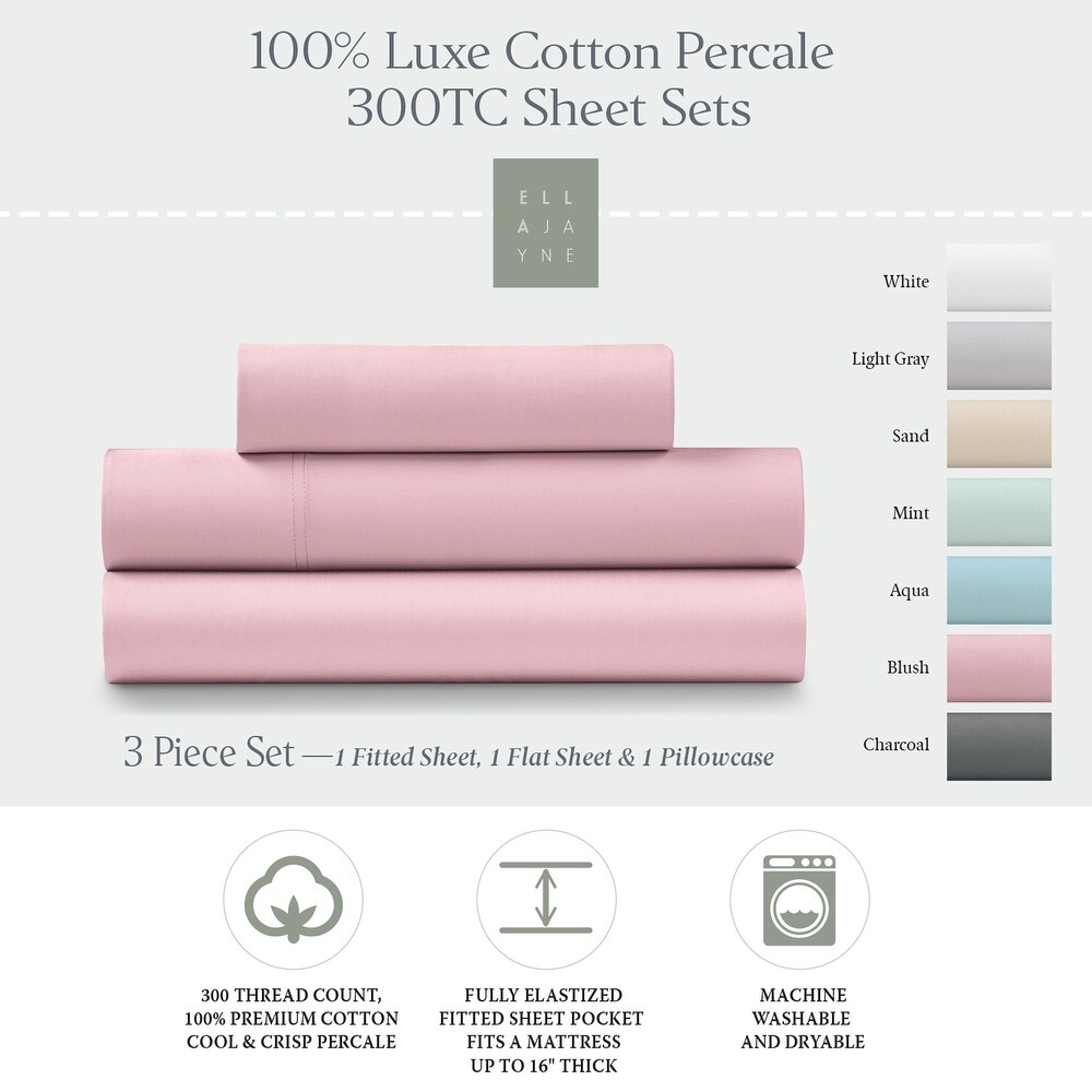 100% Cotton Percale Cool and Crisp Deep Pocket Sheet Set